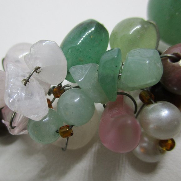 Green Onyx Jade Tiger Eye Rose Quartz Pearl Necklace Multi Gemstone Wire Wrap - Picture 6 of 9